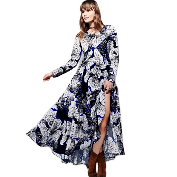 Free People Dresses & Skirts - Free People First Kiss maxi dress Size XS Romantic Blue White Black Western
